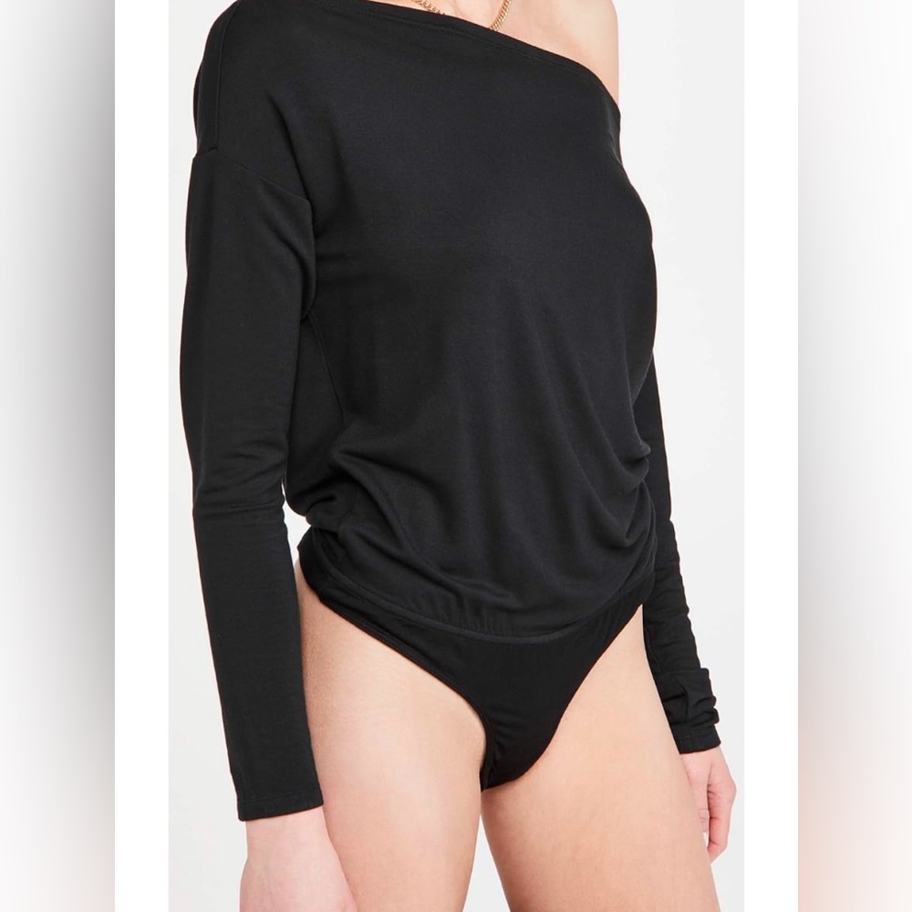Revolve PAIGE SUVI Black Off-Shoulder Long Sleeve Bodysuit Brand New